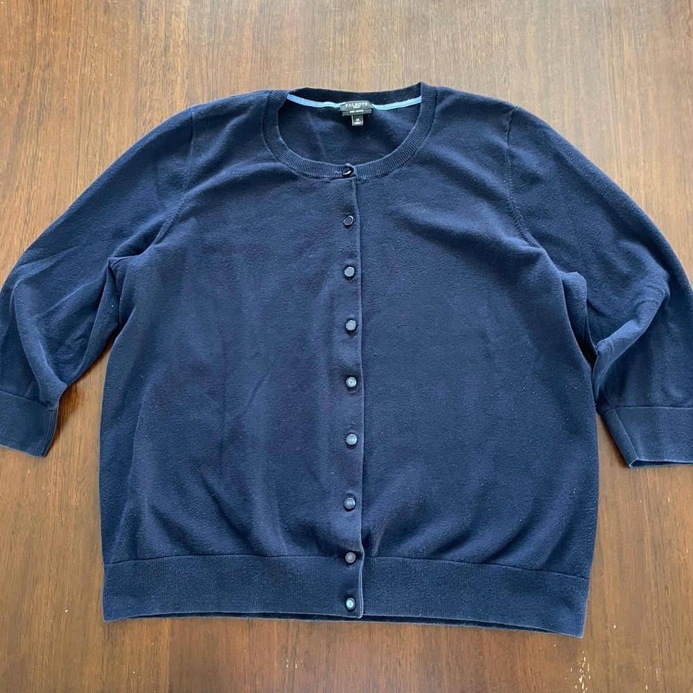 Talbots Pima Cotton‎ Blend sz XL Navy Blue Cardigan Sweater Preppy Classic READ
